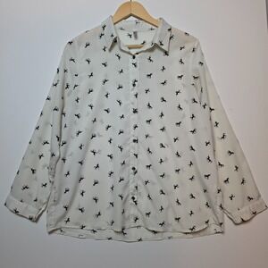 Lovely White Unicorn Pattern Chiffon Long Sleeves Button-up Blouse One Size